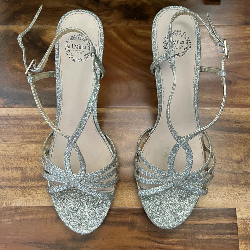I. Miller Shimmery Sparkly Gold High Heels with Crystals
